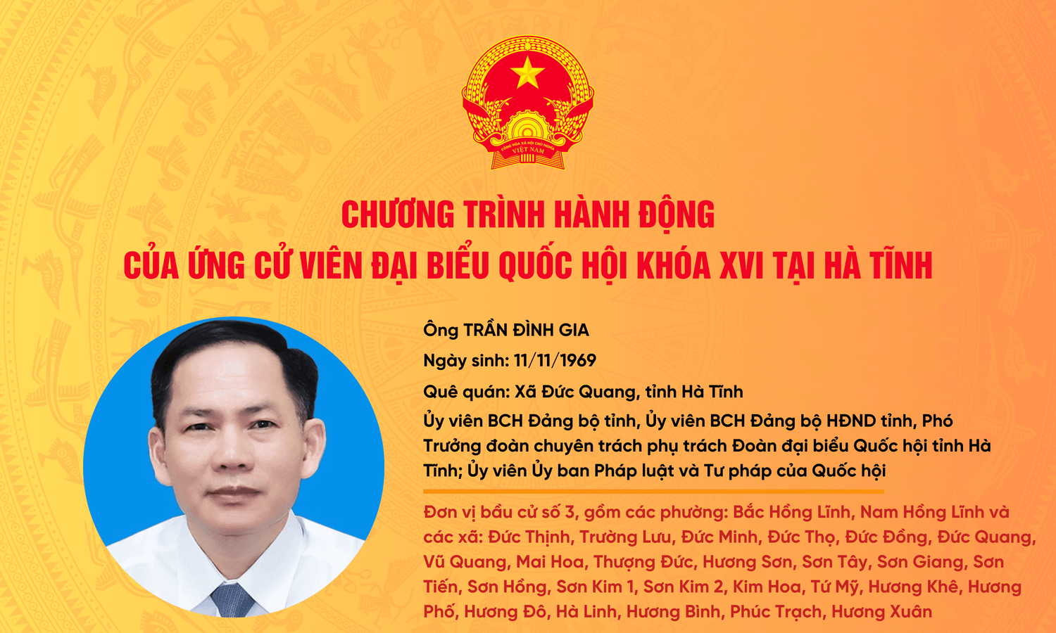 Chương trình hành động của Ứng cử viên đại biểu Quốc hội khóa XVI - Tại đơn vị bầu cử số 3 tỉnh Hà Tĩnh