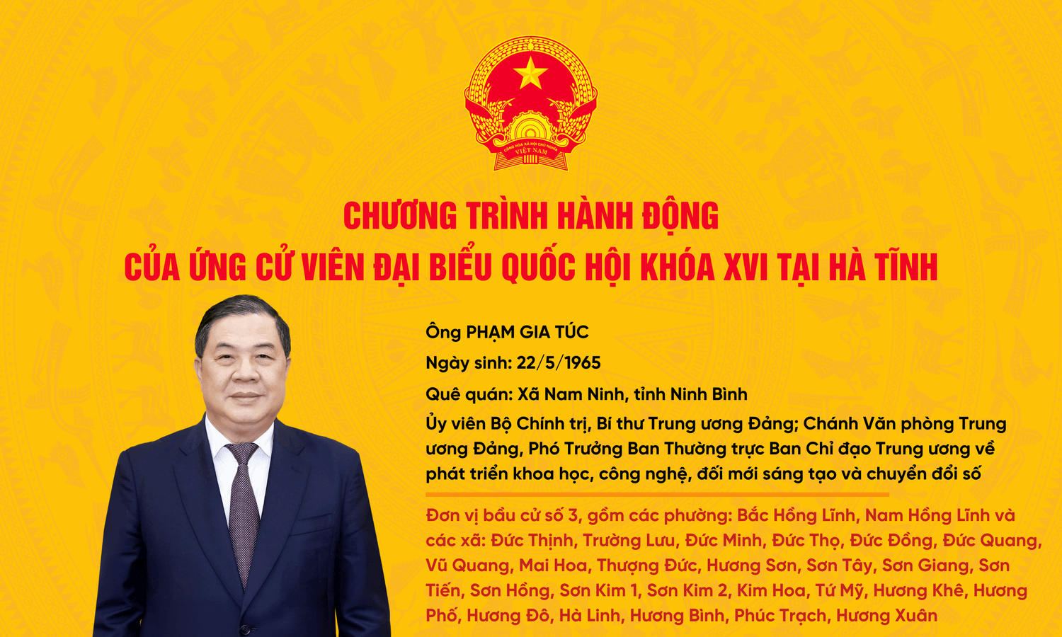 Chương trình hành động của Ứng cử viên ĐBQH khóa XVI - Tại đơn vị bầu cử số 3 tỉnh Hà Tĩnh