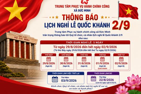 THÔNG BÁO LỊCH NGHỈ LỄ QUỐC KHÁNH 2/9/2026