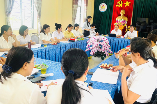 Phó Bí thư Thường trực Đảng ủy xã Đức Minh làm việc với Chi bộ Trường Tiểu học Liên Minh 