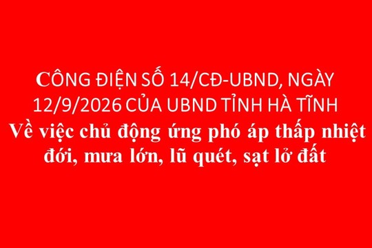 CÔNG ĐIỆN  Về việc chủ động ứng phó áp thấp nhiệt đới, mưa lớn, lũ quét, sạt lở đất 